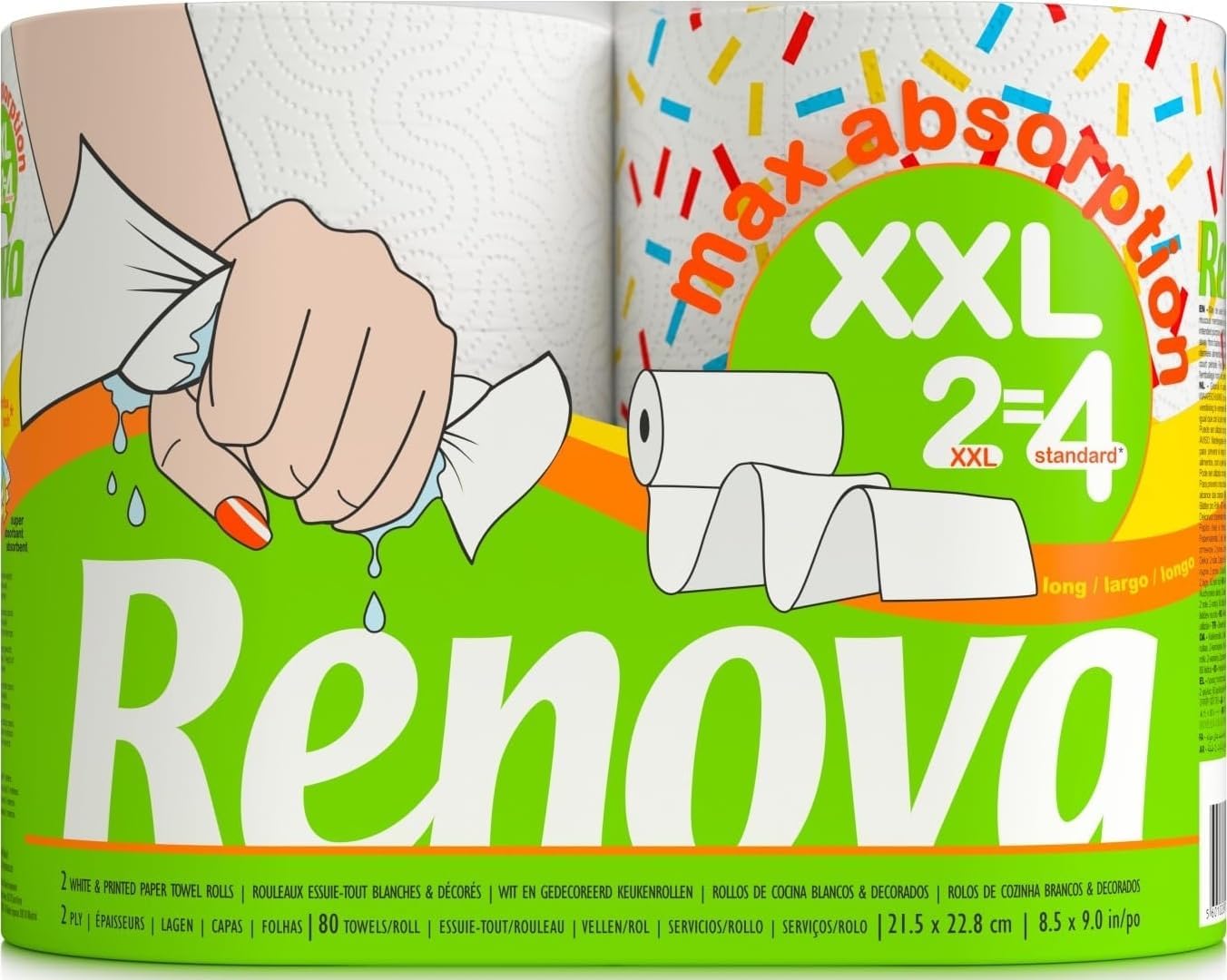 Christmas Kitchen Roll Paper Towels โ 2 XXL Rolls, 2-Ply Ultra Absorbent & Strong โ Festive Printed Design, Durable & Reliable for Holiday Cleaning