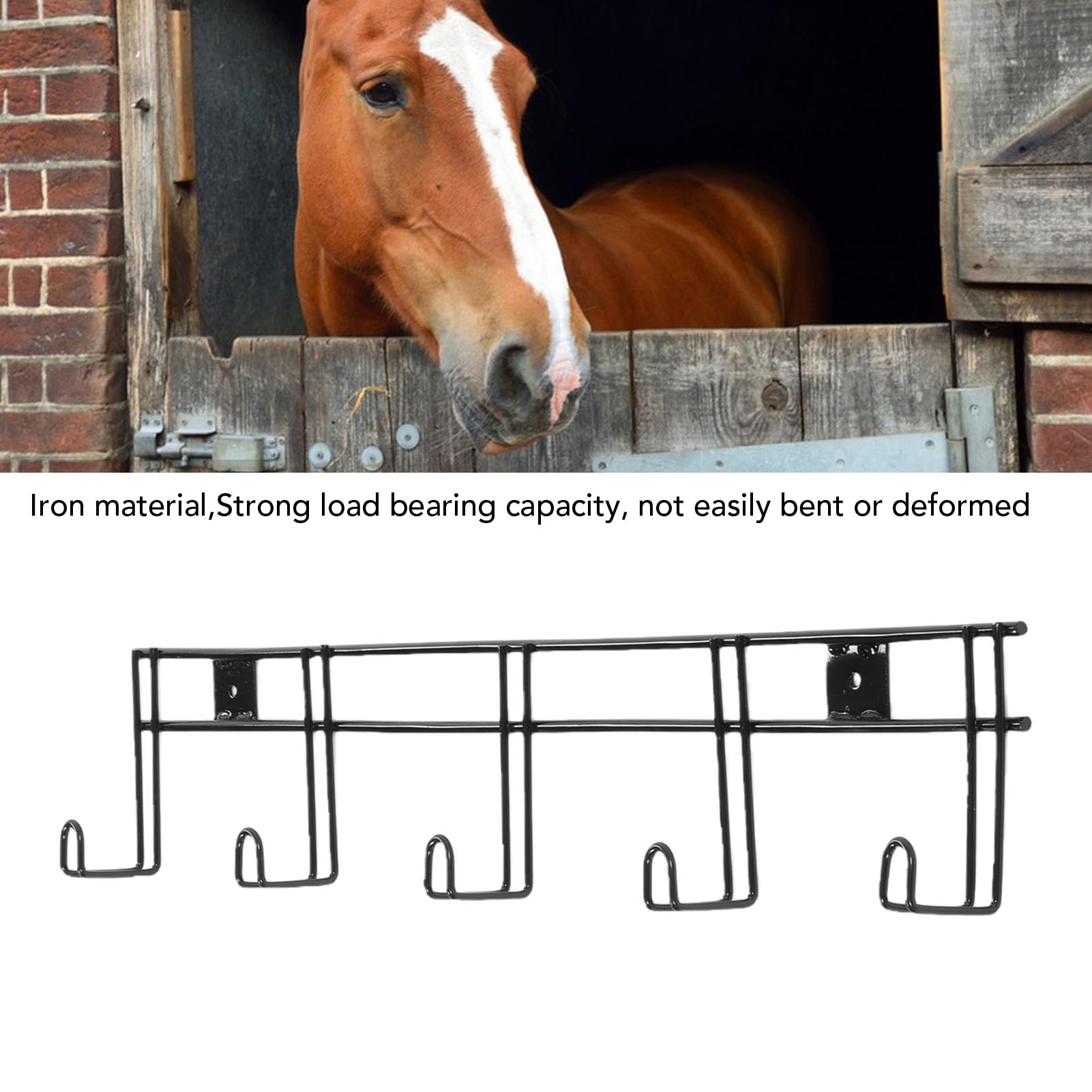 Rosvola 2 Soportes para Bridas de Caballo para áreas de Aseo Estables, Sostiene Cabestros, Mantas, Sillas de Montar con 5 Ganchos por Unidad, Construcción de Hierro de 31.5 X 2.7