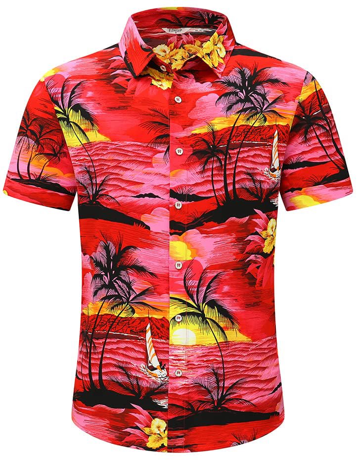 Image of Men's Hawaiian Shirt Tops Vintage Short Sleeve Button Down Beach Shirt Male Tropical Floral Summer Pullover Party Holiday