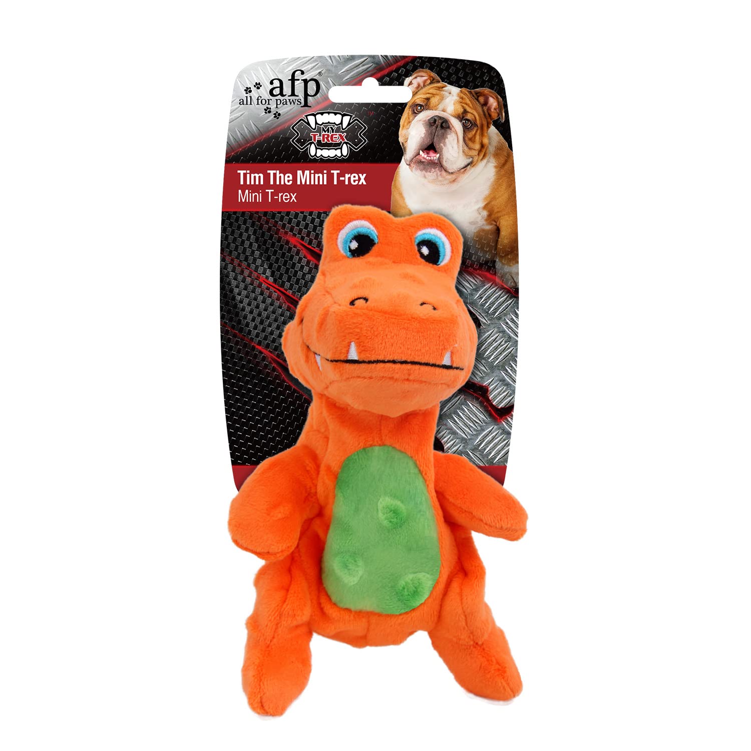 ALL FOR PAWS Plush Dog Toy with Crinkle Paper Squeaky Dog Toys Aggressive Chewer for Small Medium Dogs Natural Rubber Interactive Dog Toys for Reducing Boredom Tim The Mini T-Rex