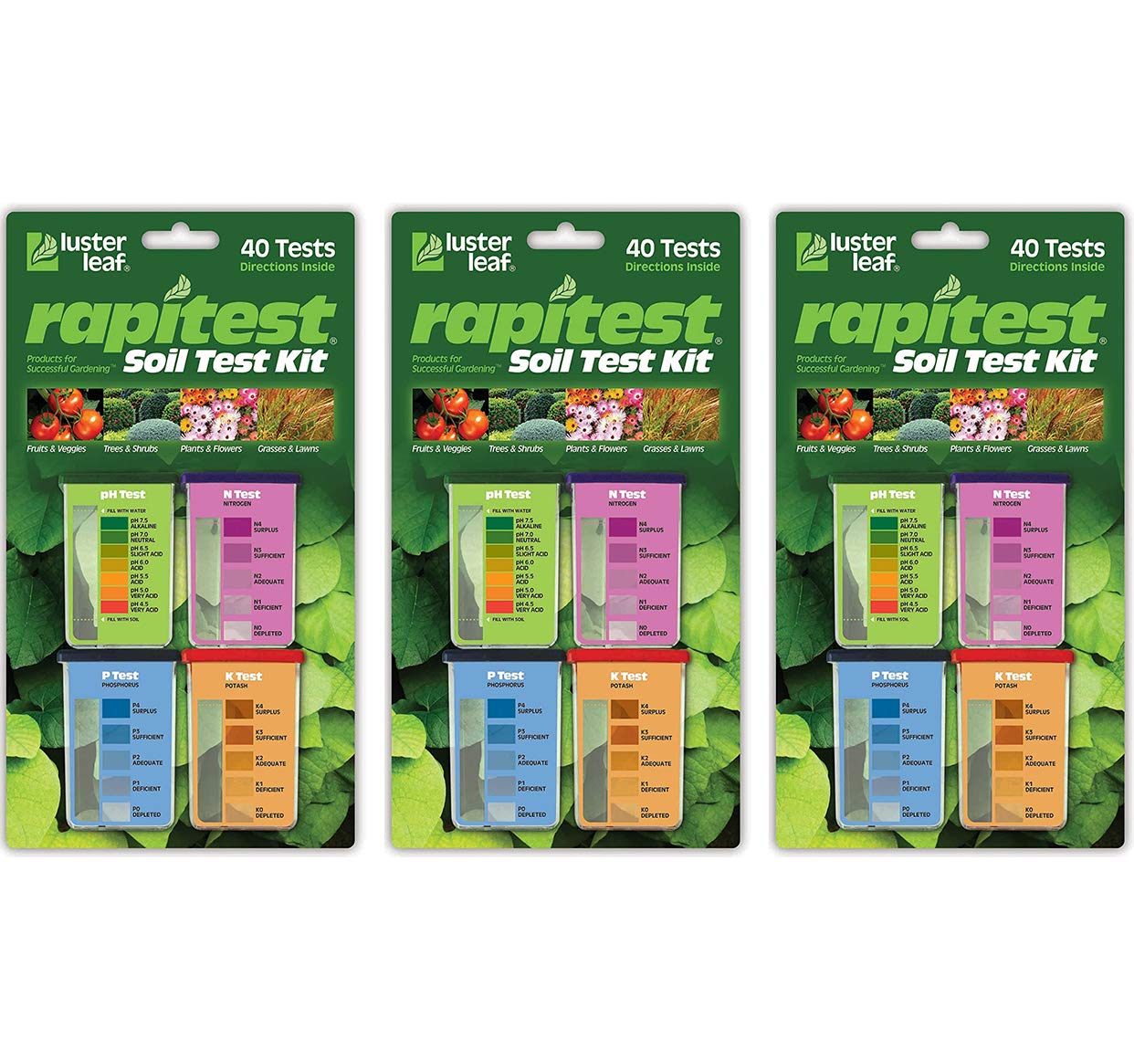 Luster Leaf 1601 Rapitest Kit de test pour pH du sol, azote, phosphore et potasse, 1 paquet de trois