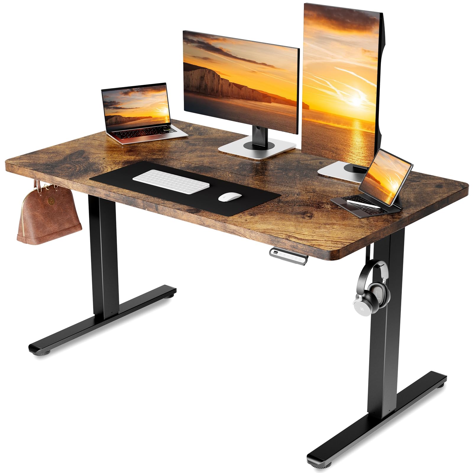 GTRACING Electric Standing Desk, 48 x 24 Inches Sit Stand up Desk with Memory Preset Controller, Height Adjustable Ergonomic Home Office Computer Desk (Rustic Brown)