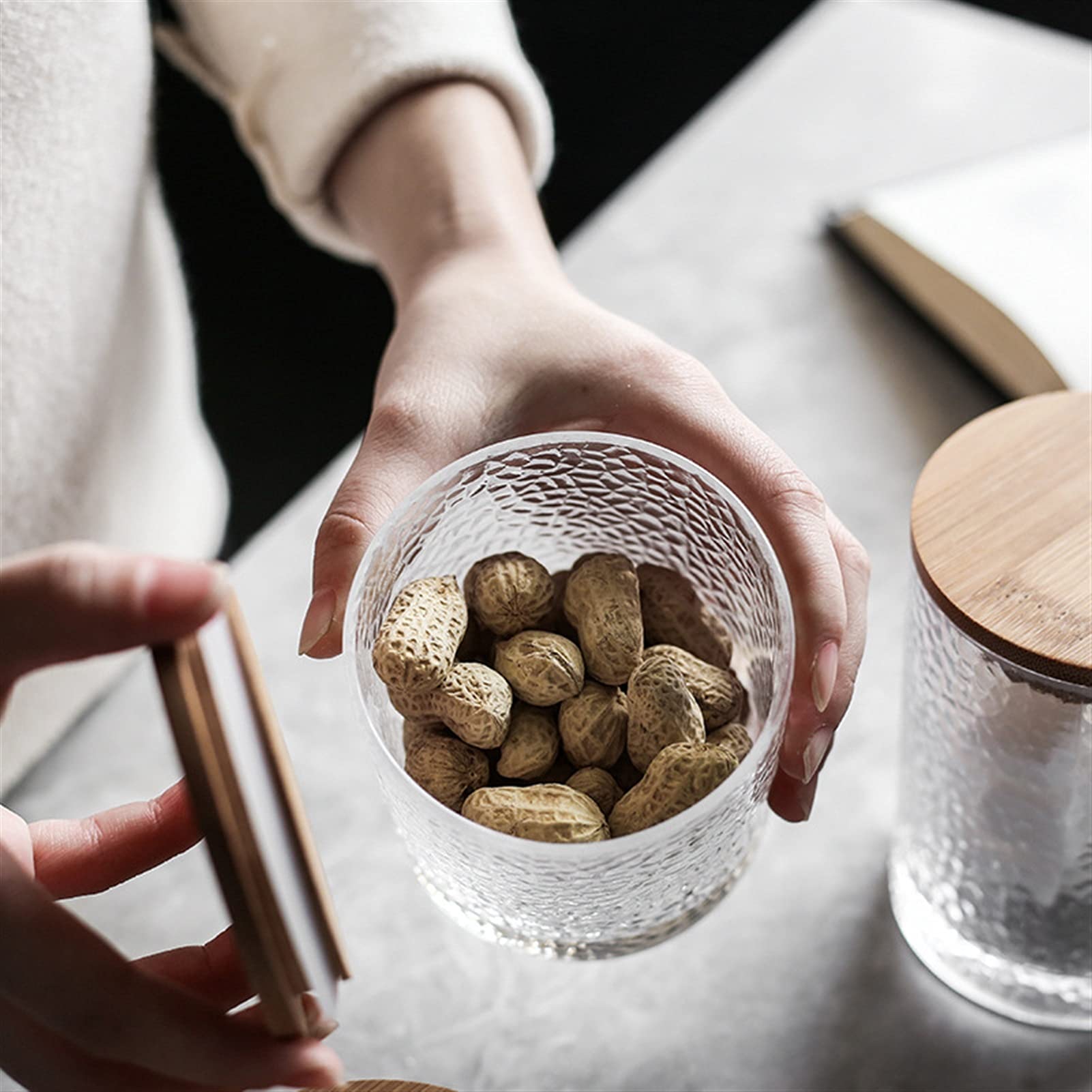 Glas-Gewürzdosen, Kaffeebohnen-Aufbewahrungsglas, Kaffeedose, Flaschen-Aufbewahrungsbehälter, Tee-, Kaffee-, Zucker-Aufbewahrungsdosen, Küchen-Süßigkeitenbox for Kaffee, Tee, Nüsse(320ML)