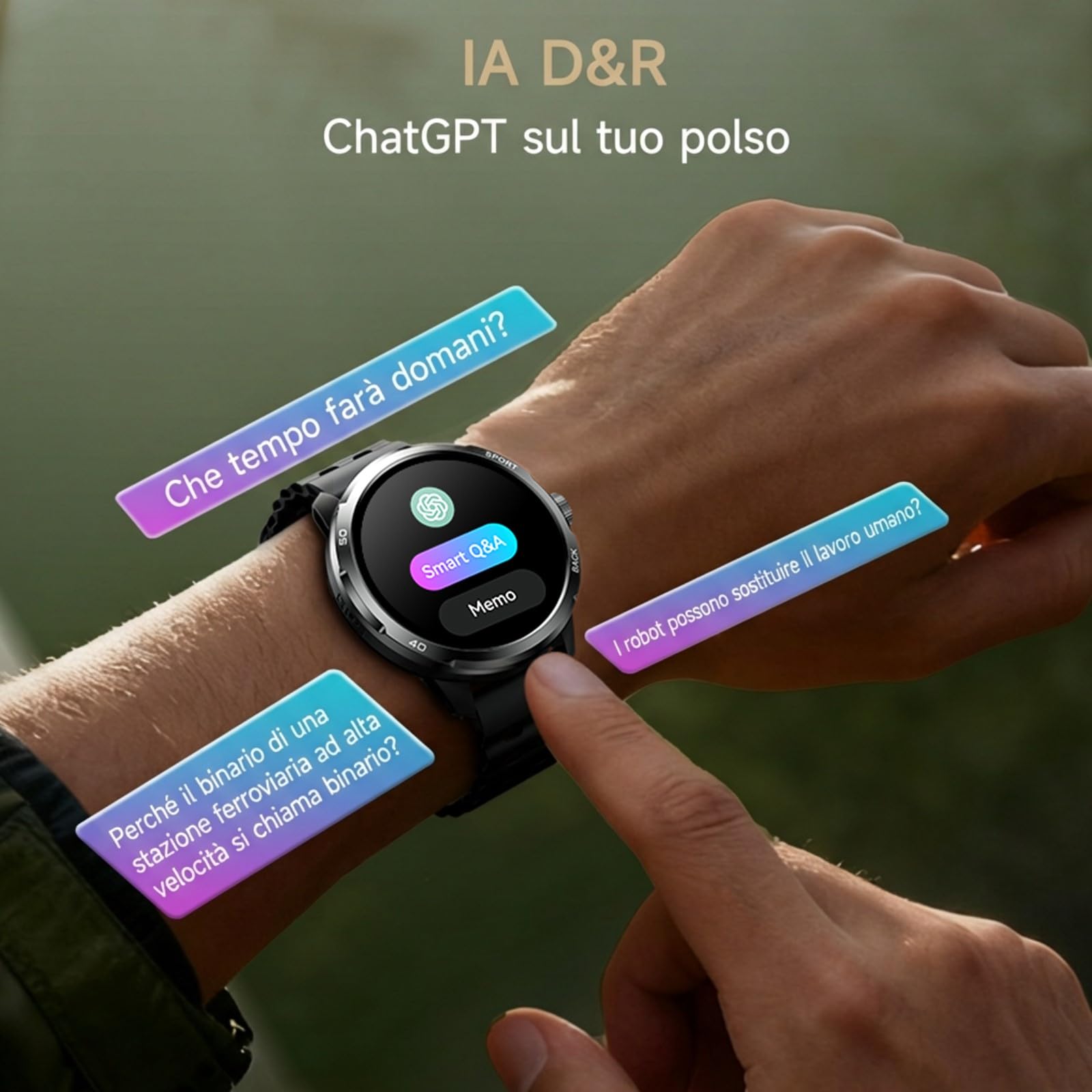 Watch Pro - Orologio da uomo militare con GPS, Bussola, ChatGPT, chiamate Bluetooth, frequenza cardiaca, orologio sportivo con più di 100 modalità sportive