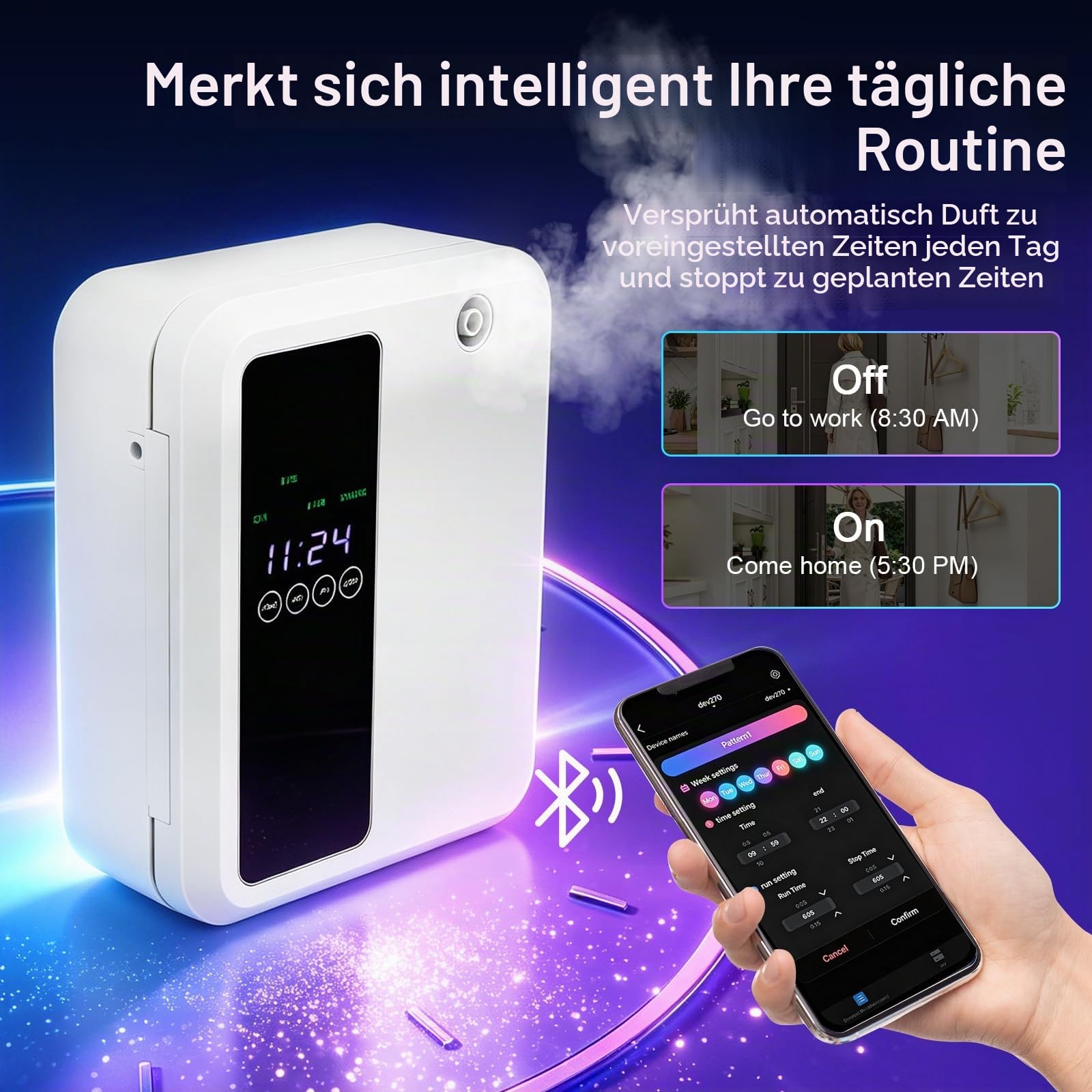 Aroma Diffuser Wasserlos, 500ML Smart Wasserloser Diffuser für Ätherische Öle, LCD-Display, App Telefonsteuerung Aroma Diffusor Ohne Wasser Set für Halle, Hotel, Geschäftsräume Bedeckung 2500m³
