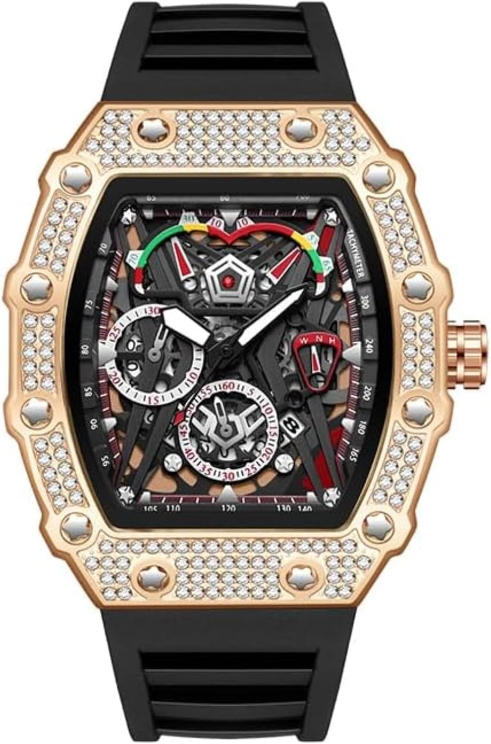 Bling Punk Diamond Chronograph Watches for Men,Fashion Style