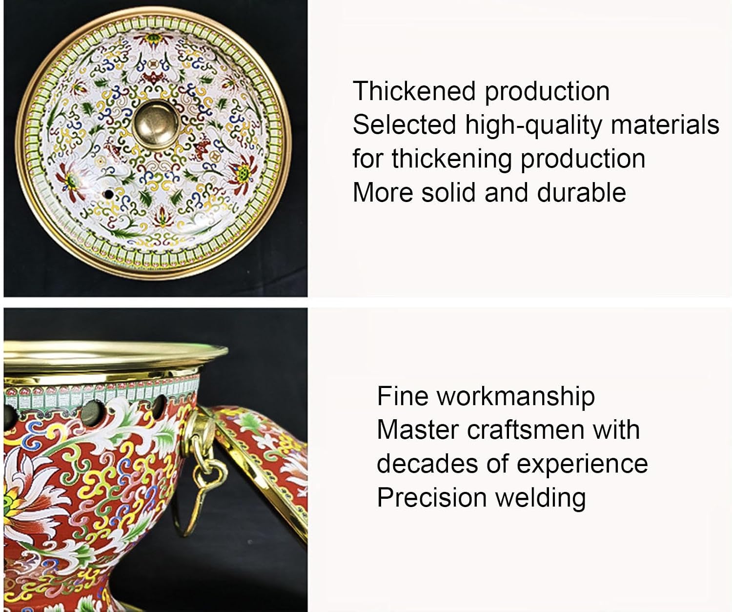 Single Person Small Copper Pot Old Beijing Small Fat Cow Hot Pot Chinese Traditional Cloisonne Hot Pot Commercial Alcohol Shares Red Copper Hot Pot,C