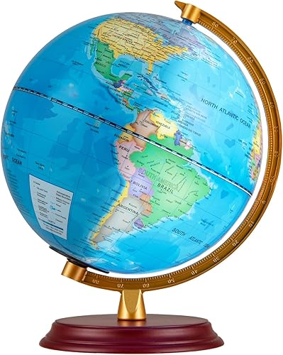 Miniatura 9 de Goplus Globo del mundo iluminado de 8 pulgadas, lámpara de globo iluminado de noche con soporte de madera y mapa HD para adultos, oficina en casa,