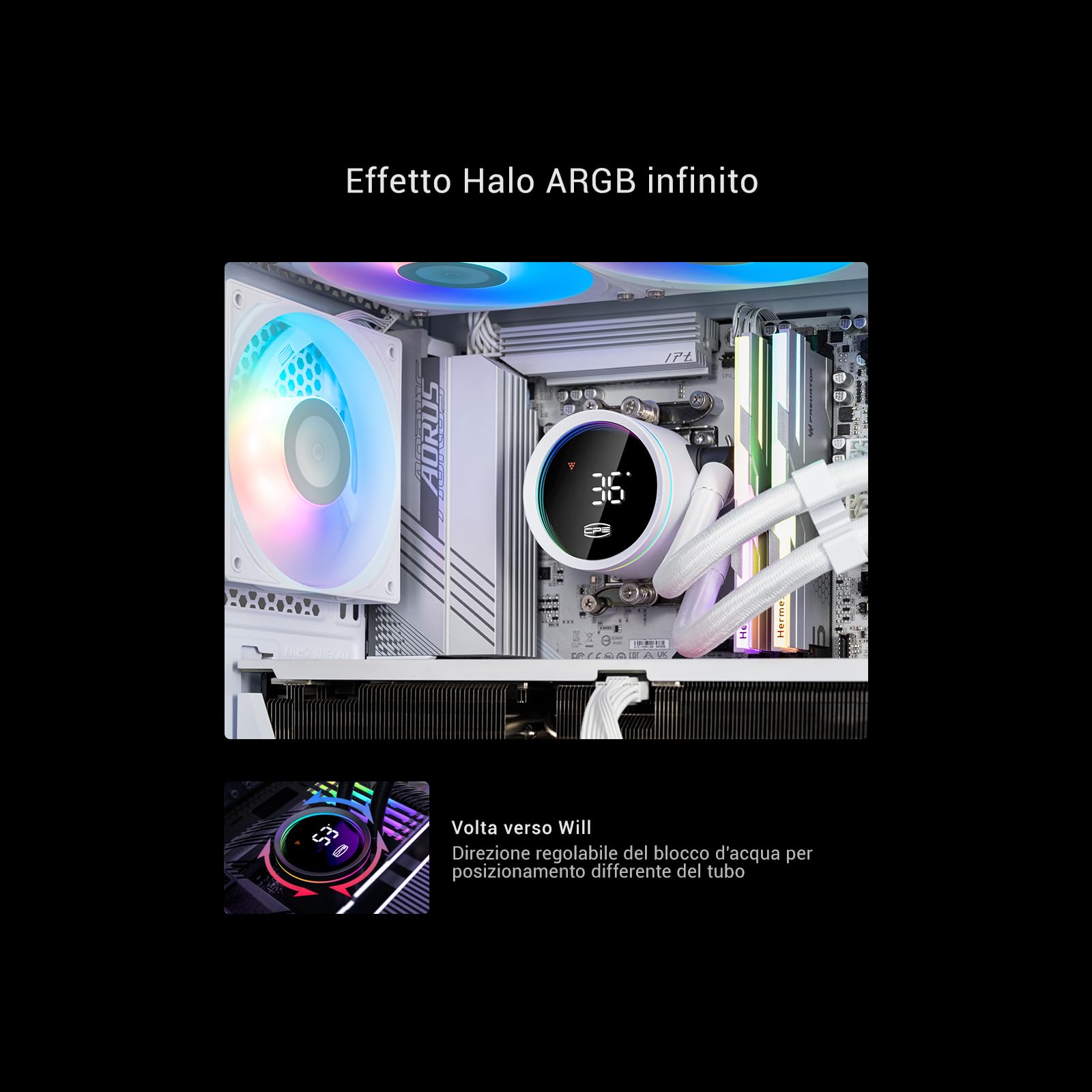 PCCOOLER Raffreddamento Liquido per CPU ARGB con Display Digitale, 3 Ventole Silenziose ARGB PWM, Compatibile con Intel LGA 20XX/1851/1700/1200/115X & AMD AM5/AM4 (DA360 PRO Digital)