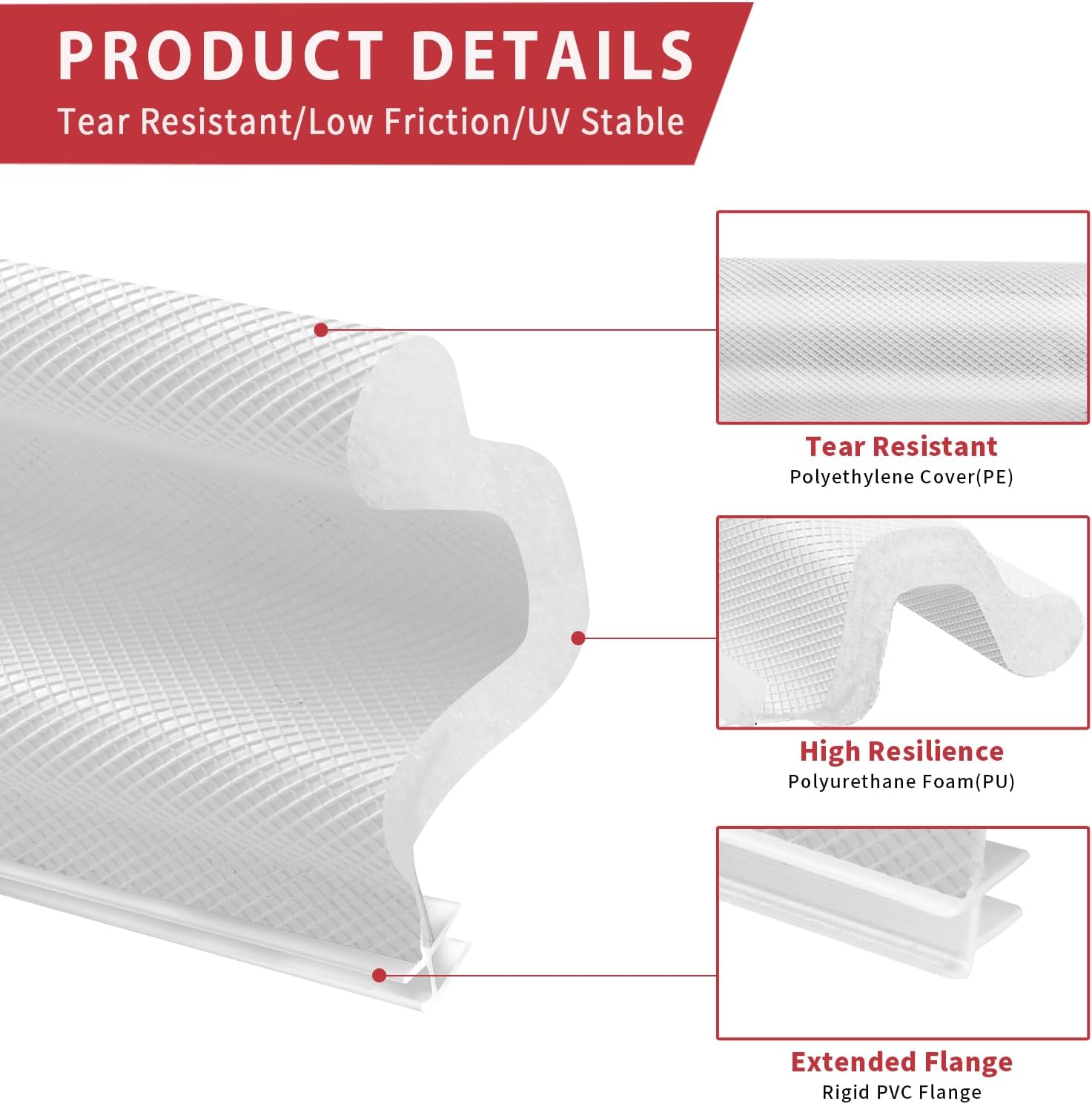 40 Feet Long Reach Weather Stripping Door Seal Strip with 4 PCS Corner Seals, V-Shaped Kerf for Door Frame Insulation and Soundproofing (White)