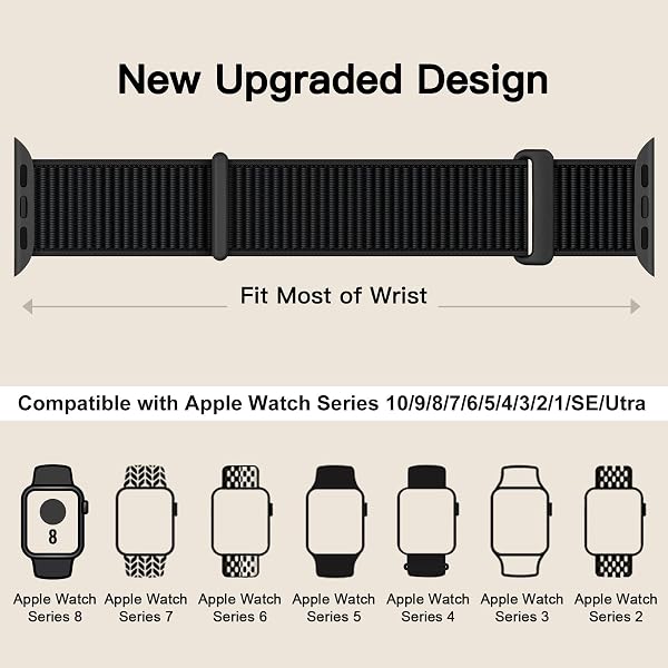 Yoohoo Nylon Straps Compatible with Apple Watch Straps 38mm 40mm 41mm 42mm(Series 10) Women Men,Upgraded Soft Nylon Strap Replacement Bands for iWatch Series 11 10 9 8 7 6 5 4 3 2 1 SE3 Ultra3/Black - 5