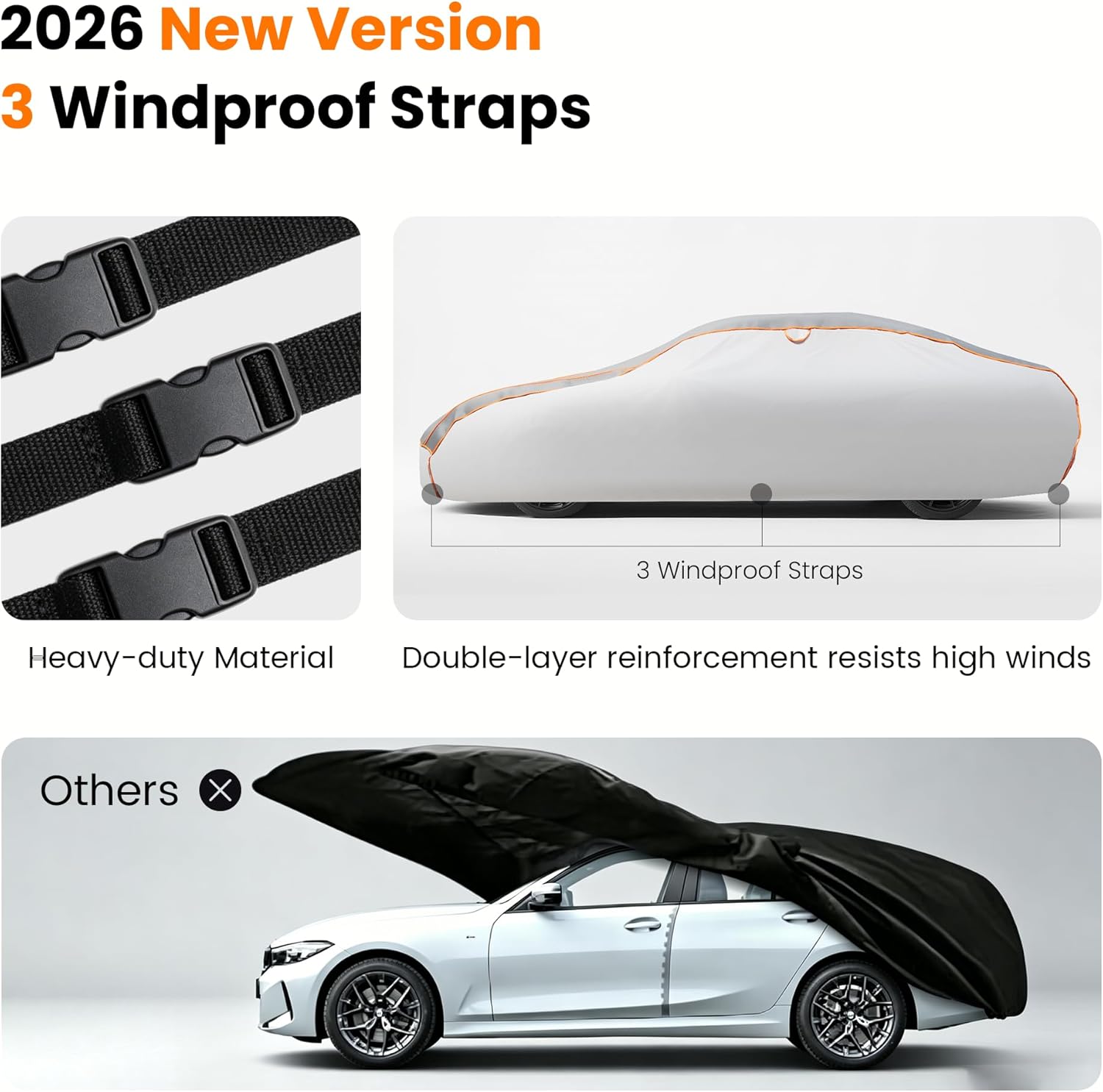 2026 Upgraded Anti-Hail Car Cover, Waterproof All Weather Thickened 5MM EVA Hail Protector, Windproof Reflective Strips with Storage Bag, Universal Fit for 171-190" Sedans (L)