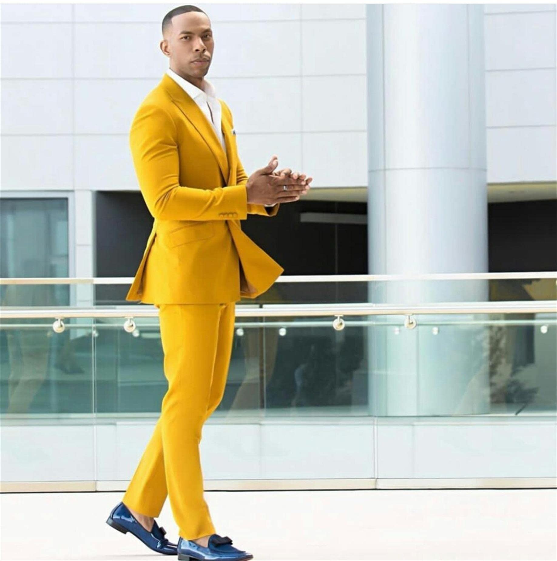 Uomo Due Pezzi Sposo Vestito Picco Risvolto Giacca Pantaloni per Banchetto Lavoro