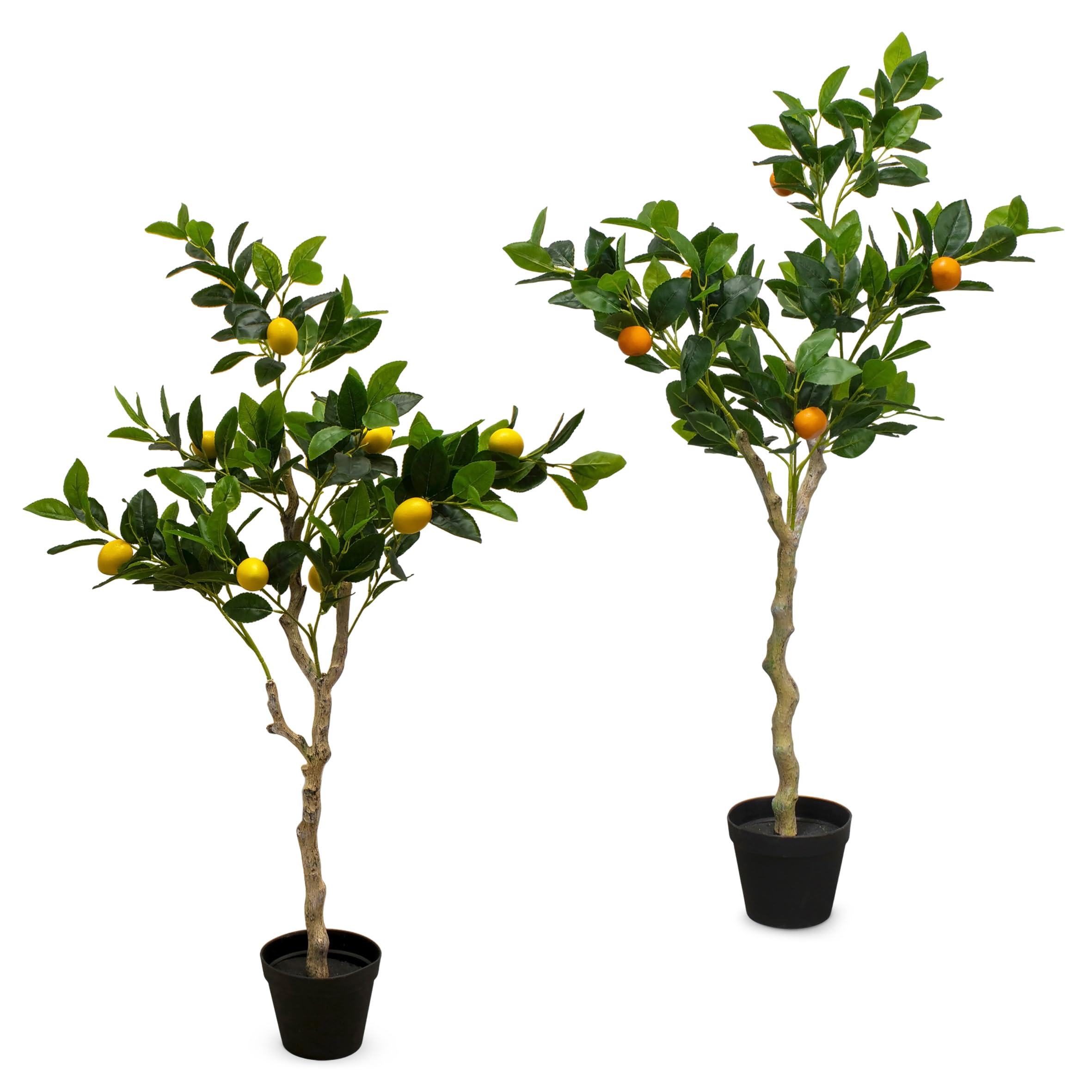Árbol de naranja artificial en maceta negra - 118 x 40 cm - Árbol artificial en maceta con 10 naranjas - Planta artificial naranja en maceta, árbol decorativo, árbol ornamental, árbol artificial