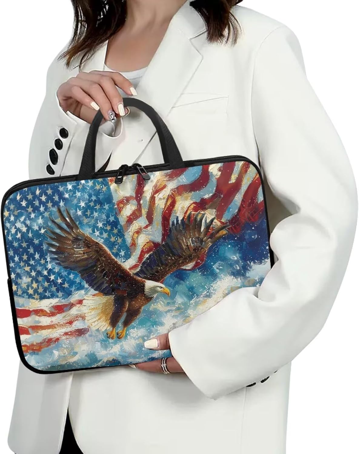 American Flag Eagle Print Laptop Sleeve Case Portable Computer Cover Compatible with 10-17 Inch Tablet 360° Protective Carrying Bag Briefcase for Women Men, 10inch image 3