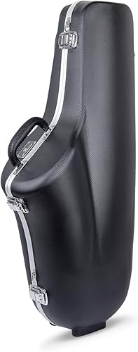 Miniatura 20 de Crossrock Funda para saxofón tenor ABS – Textura de diamante azul contorneado, interior de terciopelo azul profundo, bolsillo para accesorios