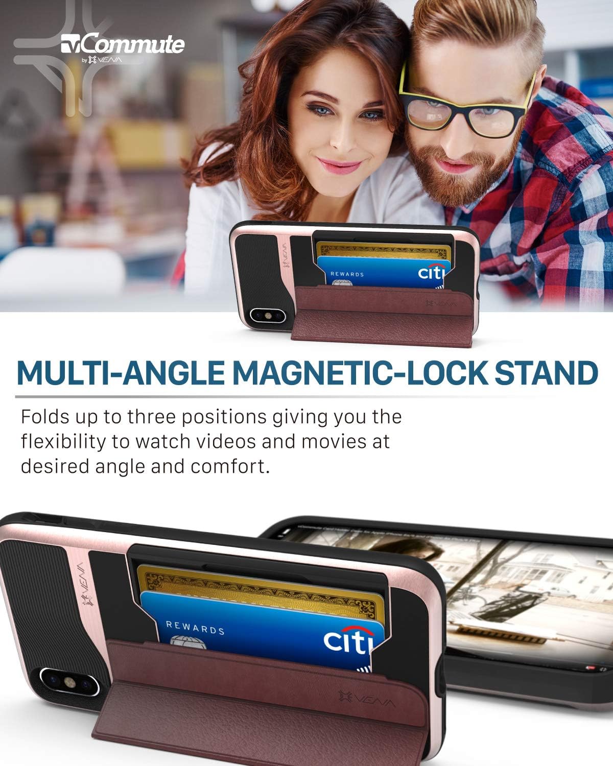 Authentic Crazy Deals Vena iPhone Xs Max Wallet Case, vCommute (Military Grade Drop Protection) Flip Leather Cover Card Slot Holder with Kickstand Designed for Apple iPhone Xs Max - Rose Gold