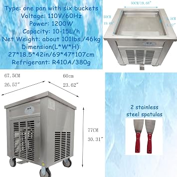 Commercial Fried Ice Cream Machine Single Pan Commercial Ice Roll Maker 20 Square Fried Ice Cream Pan Yogurt Fry ice Cream Machine for Bars/Cafes/Dessert Shops