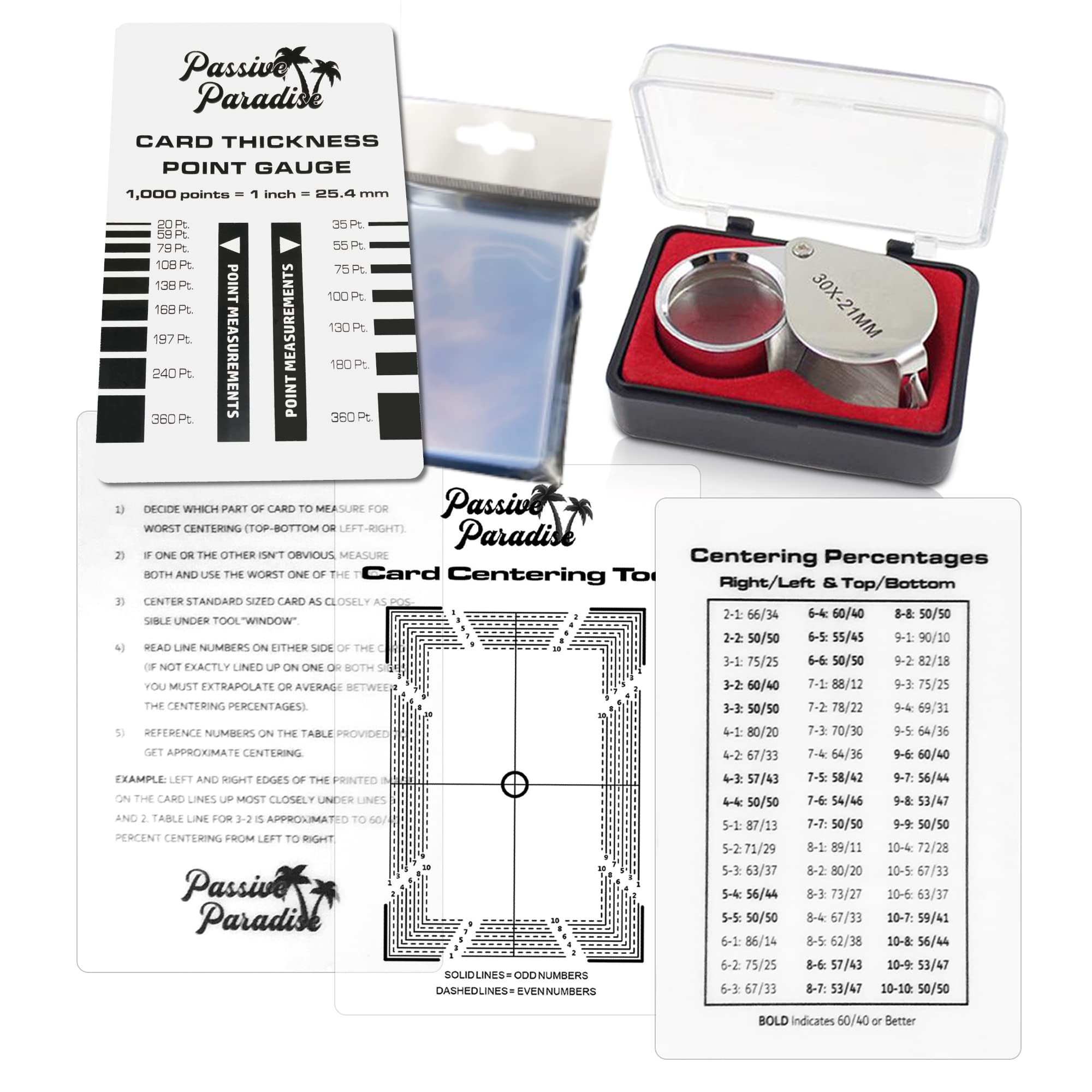Amazon.com: Passive Paradise Card Thickness Point Gauge Tool, Card Grading  Centering Tool & 100 Penny Sleeve Bundle - Trading Card Thickness Measuring  Guide : Arts, Crafts & Sewing