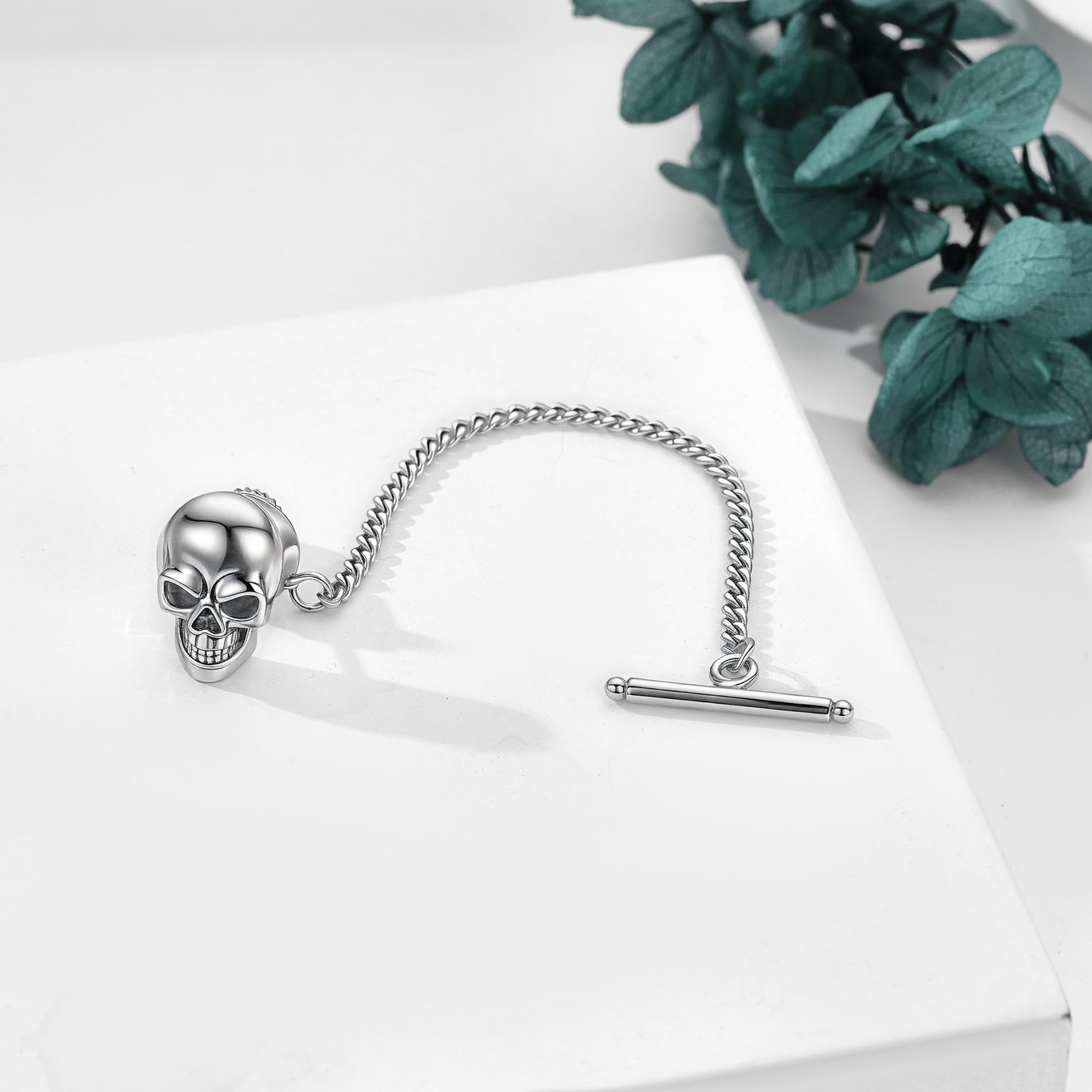 Fermacravatta a forma di teschio, in argento Sterling, punk, teschio, accessori per cravatta.