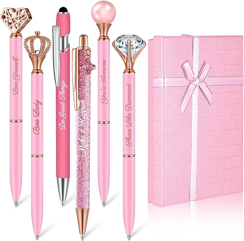 Qeeenar 6 bolígrafos para diario, bolígrafos de diamantes de cristal, bonitos bolígrafos con purpurina y caja de regalo, regalos inspiradores de