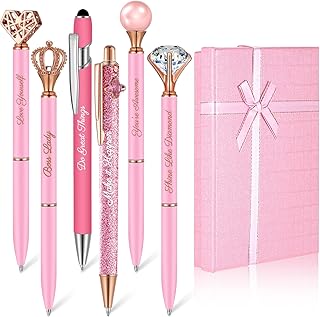 6 Pcs Fancy Pens for Women Crystal Diamond Pen for Journaling Pretty Glitter Ballpoint with Box Inspirational Gifts for Women Girls College Students Cute Back to School Gifts(Pink)