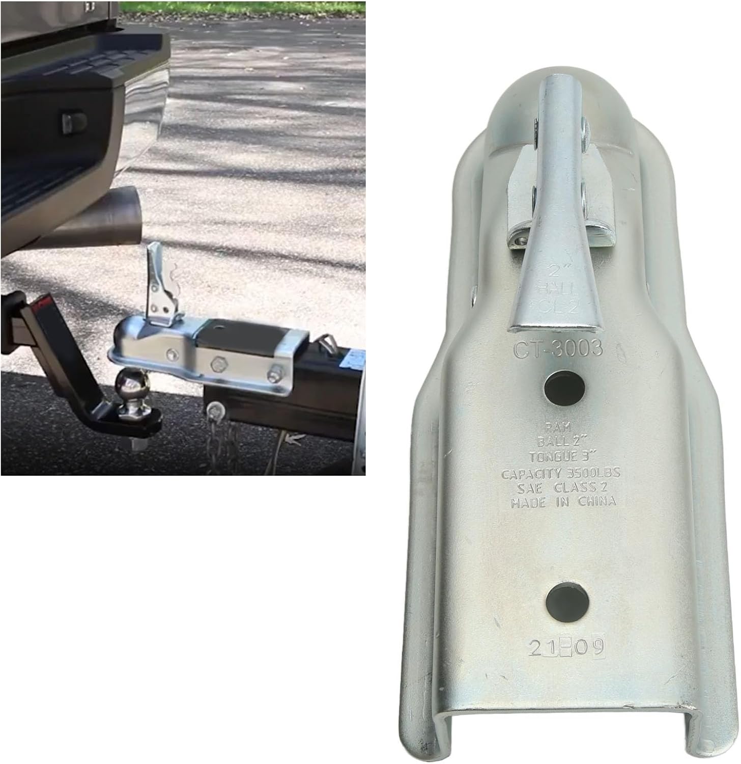 Astibym Straight Tongue Coupler for Trailer Hitch Ball, 2in, Fits 3in Channel, 3500lb Load Capacity, Ideal for 76mm Tube,Trailer Accessories