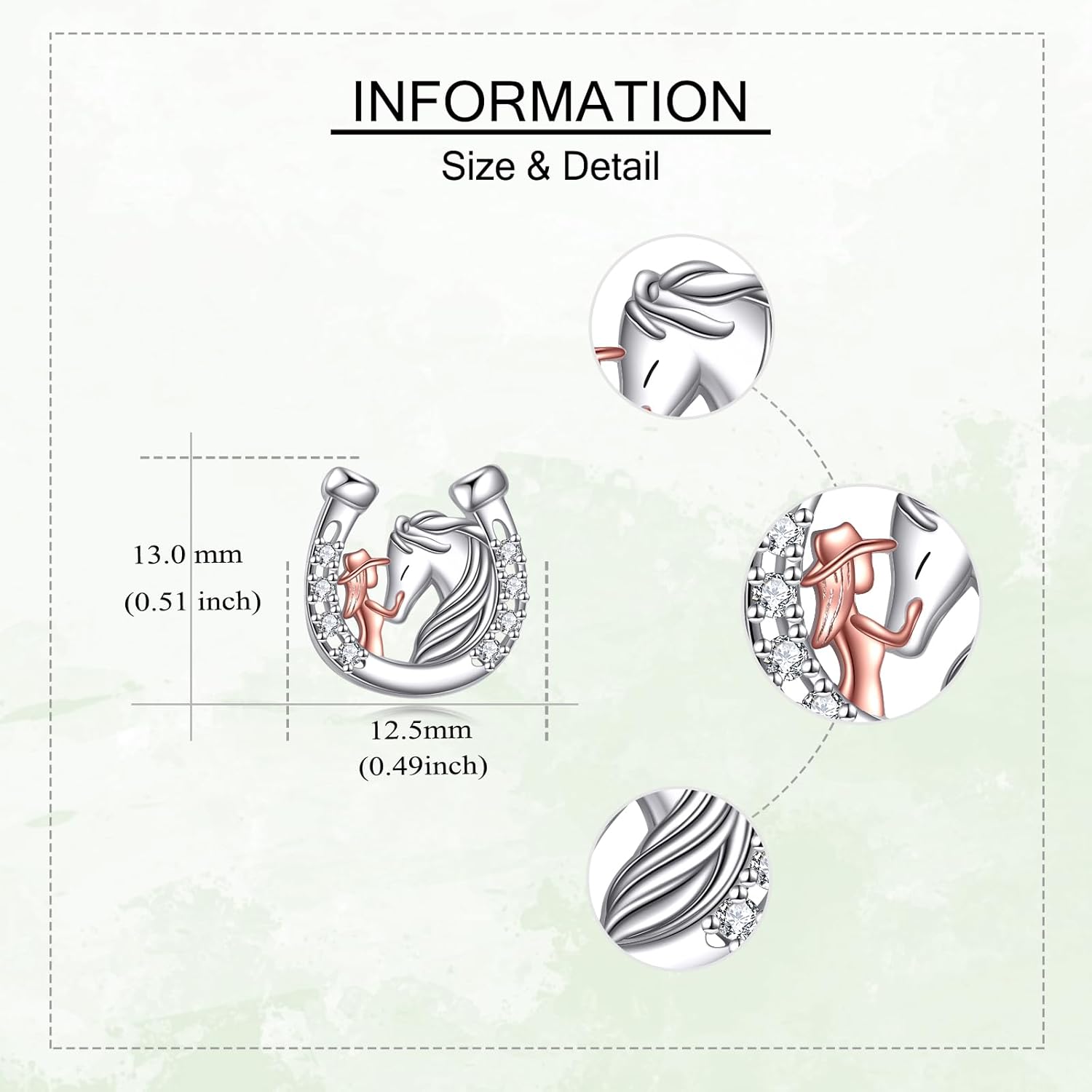 Horse Stud Earrings 925 Sterling Silver Horseshoe Horse Earrings Animal Jewelry for Women Mom - Image 5