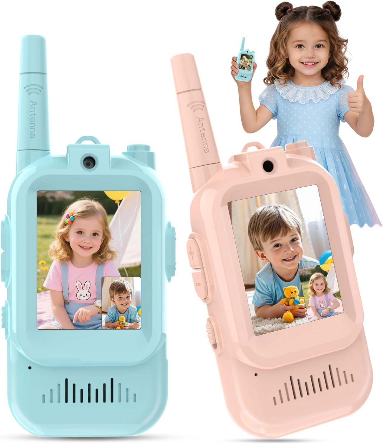 Video Walkie Talkies for Kids, 2 Pack Long Range Rechargeable Walkie-Talkie with Screen, 4 Voice Effects, Perfect Video Call Toys for Age 3-12 Boys Girls, Indoor, Camping, Hiking, Travel