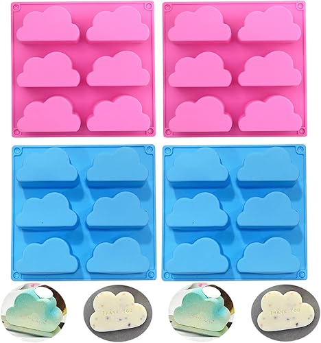 4 moldes de silicona para jabón, moldes para hacer jabón, moldes de silicona Cloud para chocolate, caramelos, gelatina, gelatina, gelatina,