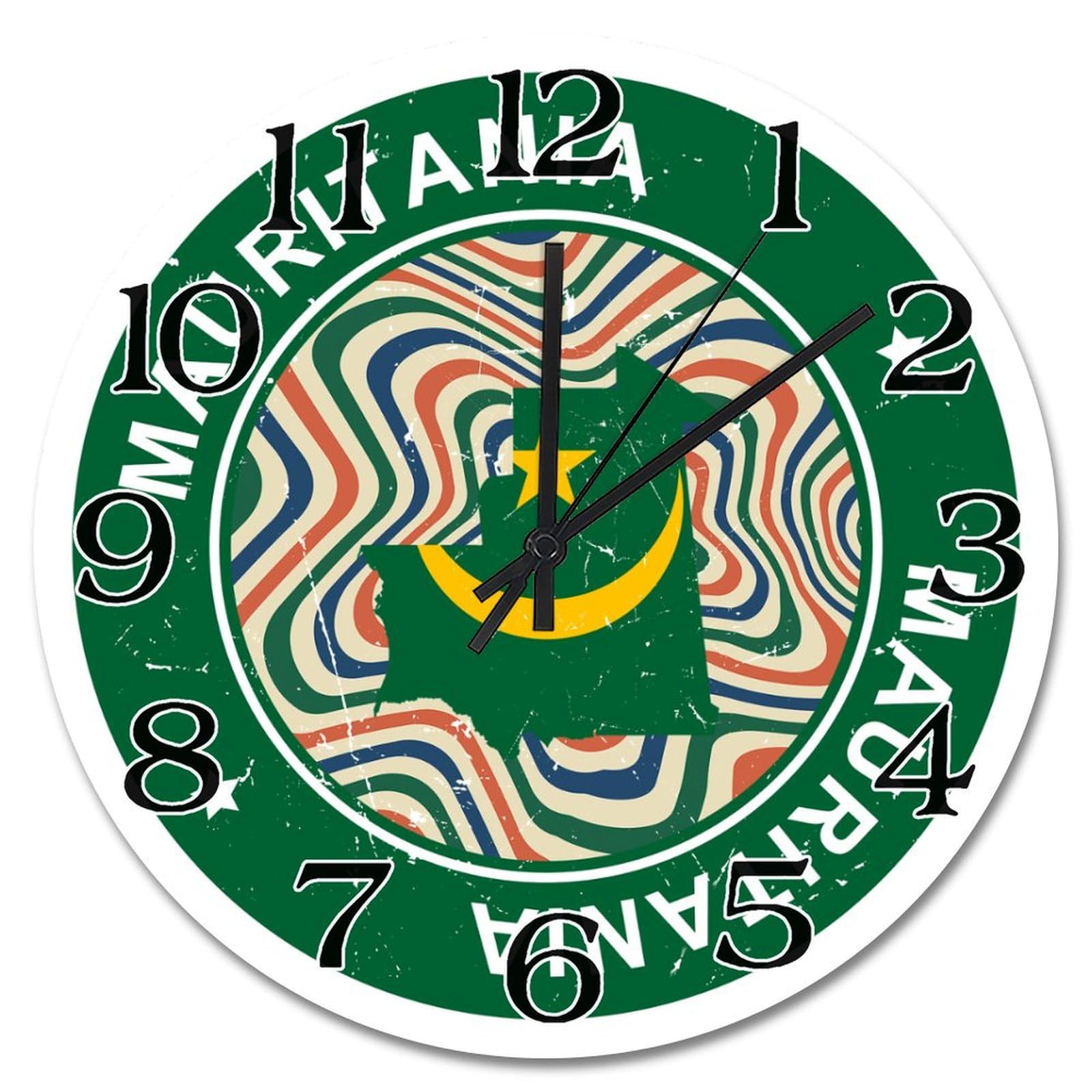 Horloge murale en bois avec carte rétro Mauritanie, finition premium