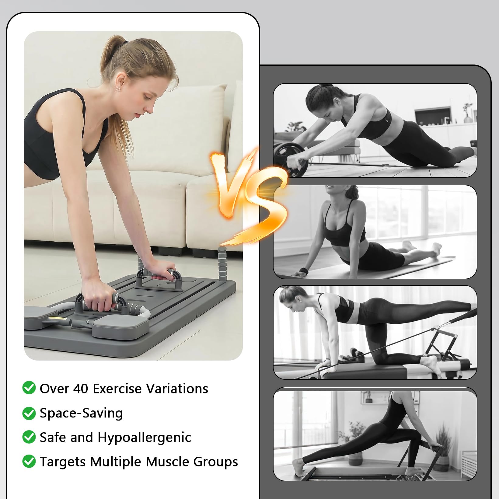 Planche de Pilates, Reformer Pilates Pliable et Multifonctionnelle, Pilates Board D'entraînement pour la Maison avec Minuterie et Bande Résistance, Planche Fitness à Rail Allongé Adaptée (Noir)