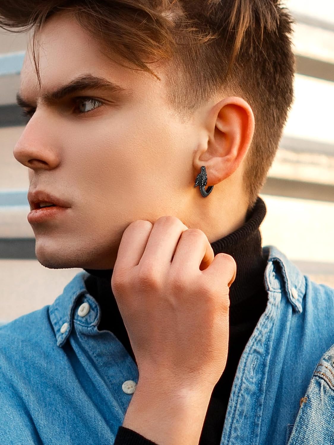U7 Dragon Earrings Hoop Earring for Men Hypoallergenic & Lightweight