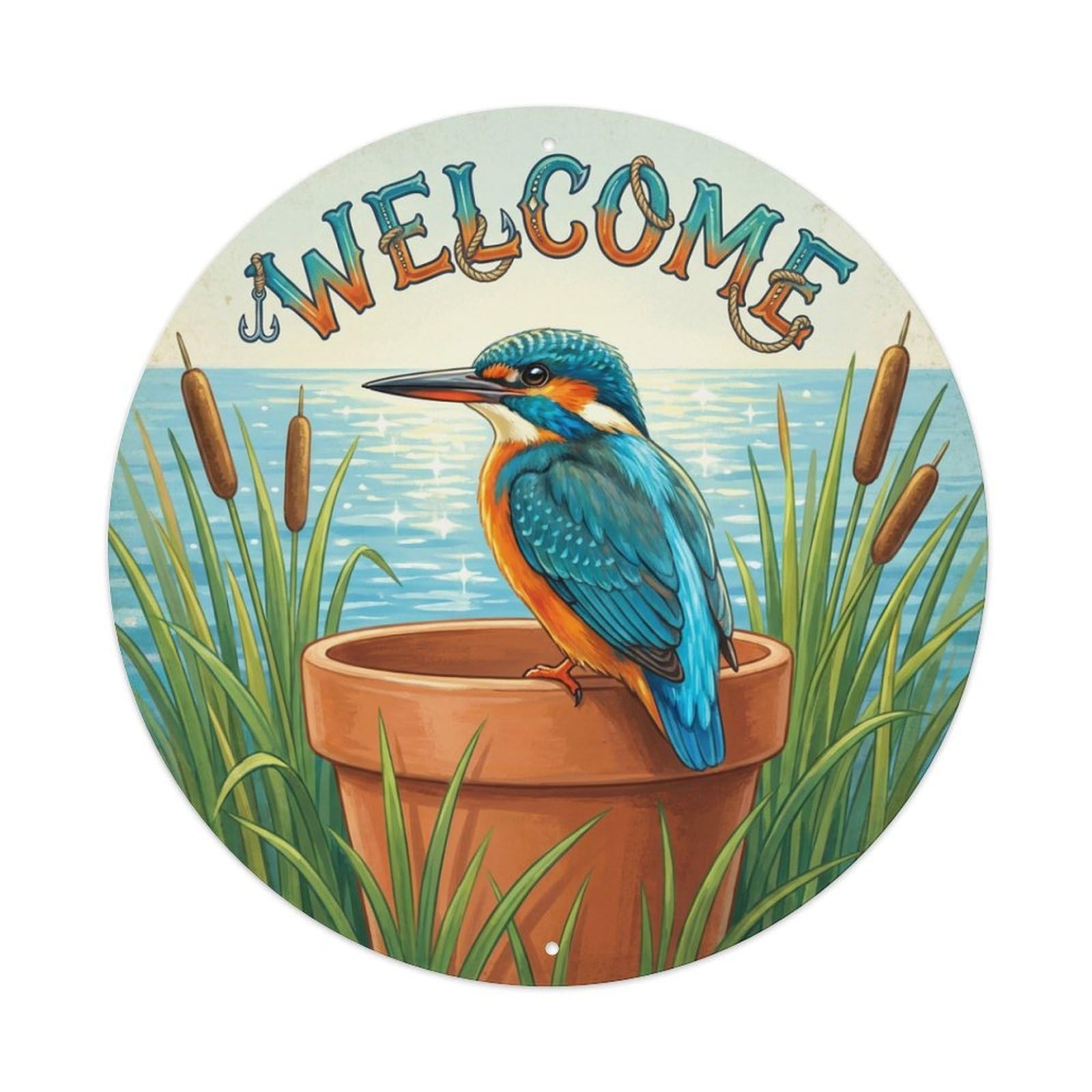 Welcome Kingfisher River Reed Metal Tin Sign