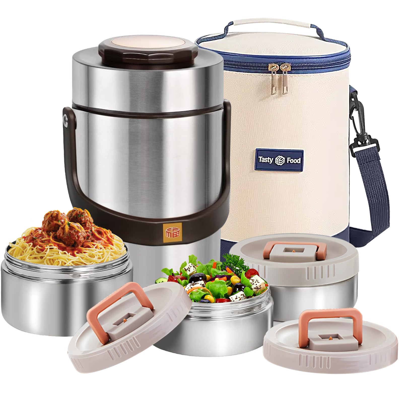 Termo mejorado de 67 onzas para alimentos calientes, termo apilable de 3 capas, tarro de sopa con bolsa aislada, ideal para oficina, comidas al aire libre y varias ocasiones (67 onzas,
