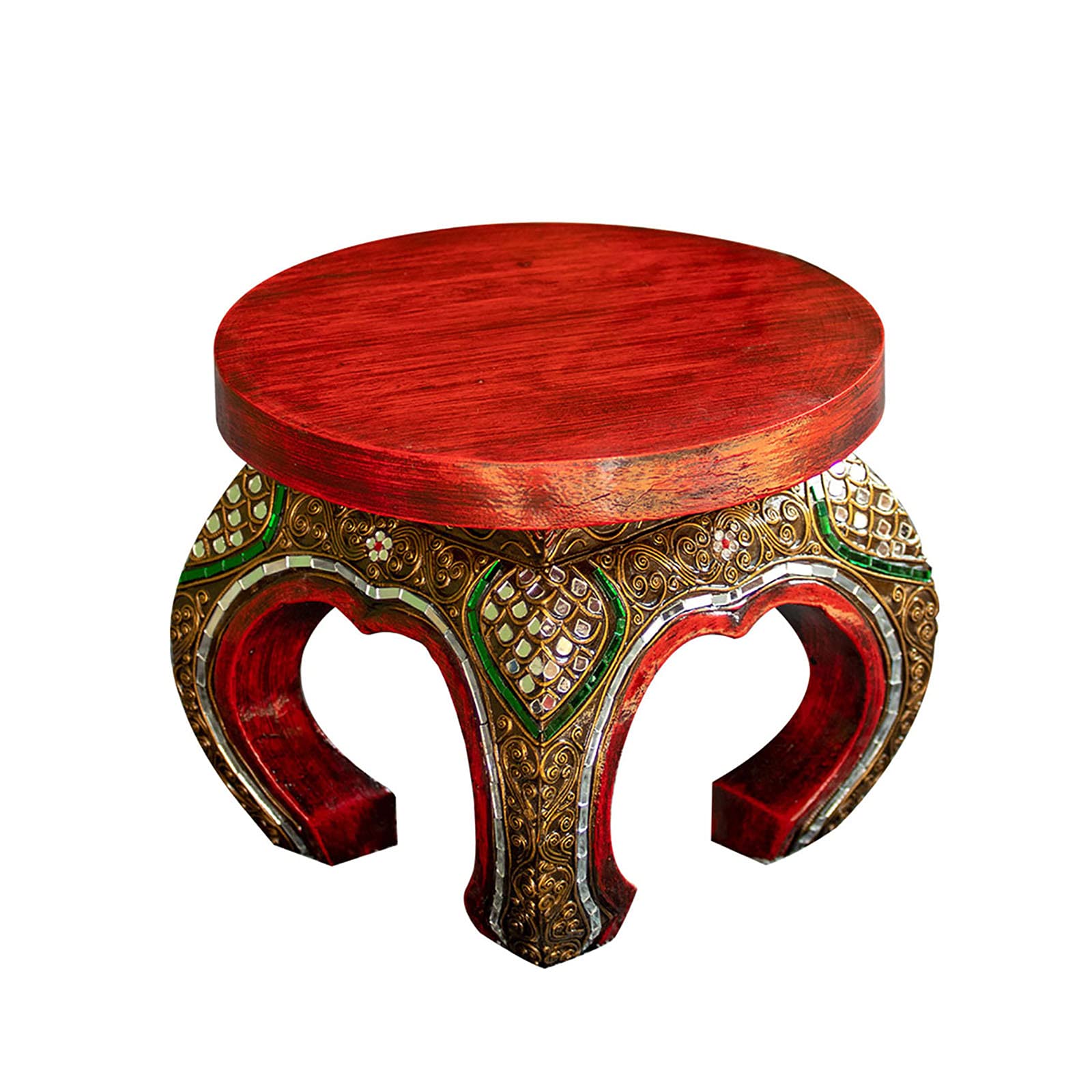 Tabouret bas rond en bois massif de 26 cm pour salon et chambre