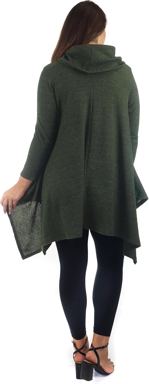 Dare2bStylish Womens Cowl Neck Cozy Asymmetrical Hem Tunic Outerwear Sweater for Chilly Weather | Reg and Plus Sizes