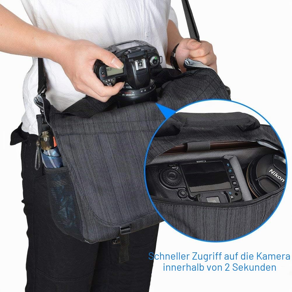 CADeN Kameratasche, Kamera Messenger umhängetasche, DSLR SLR Wasserabweisend Foto Tasche Diebstahlschutz Schutzhülle Kompatibel mit Nikon Canon Sony Spiegelreflex Stativ