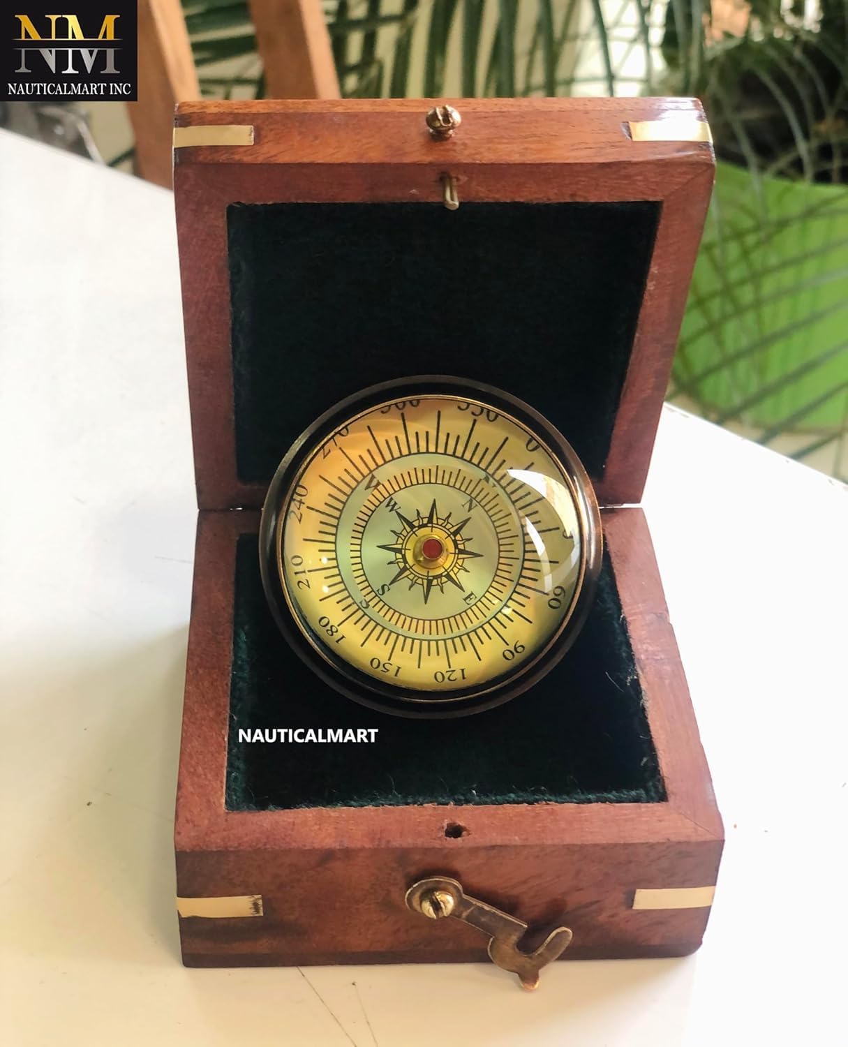 NauticalMart Round Glass Compass in Brass Antique Finish - Brass Compass Decor Gifts