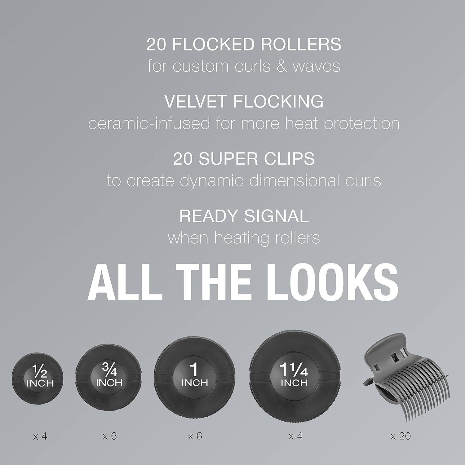 INFINITIPRO By Conair Instant Heat Ceramic Flocked Rollers, Multi-Size, 20 Count