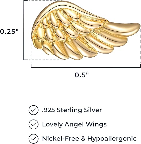 Miniatura 3 de Morgan & Paige Rhodium 14K Rose Gold 18K Yellow Gold Plated 925 Sterling Silver Angel Wing Stud Earrings Hypoallergenic Adorned for Women