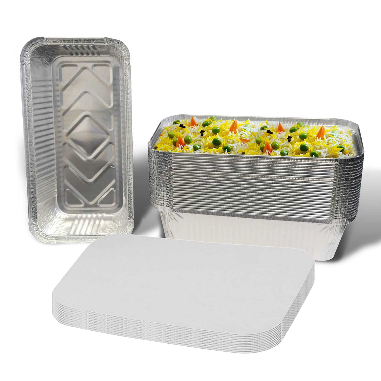 100x Aluschalen mit Deckel wiederverwendbar und hitzebständig - Hochwertige Tropfschalen von 470-940ml - 100 Stück (R14L - 940ml)