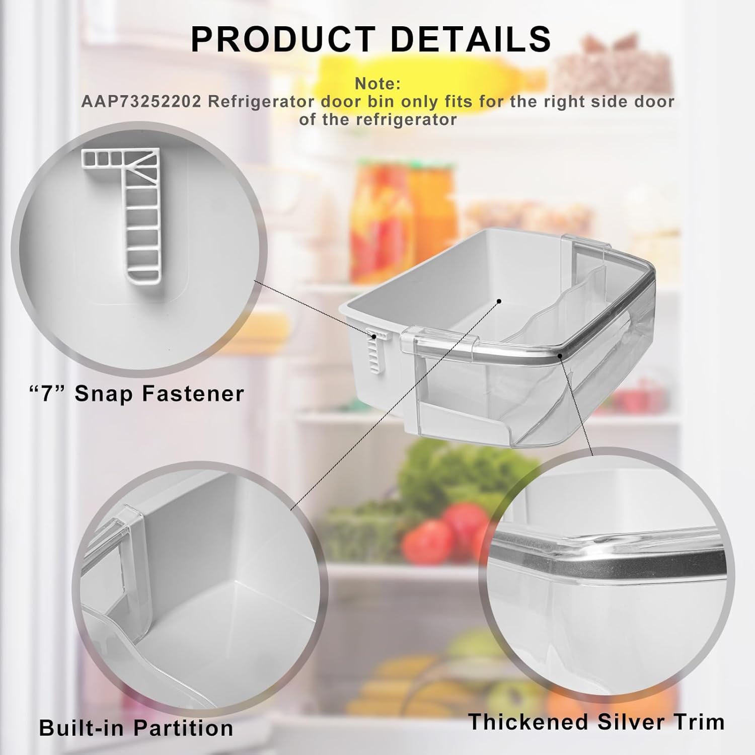 AAP73252202 AAP73252209 Refrigerator Door Shelf Bin (Right) Replaces AAP73252201 AAP73252206 AAP73252211 PS3637058 AP5602939 AH3637058-2 Pack