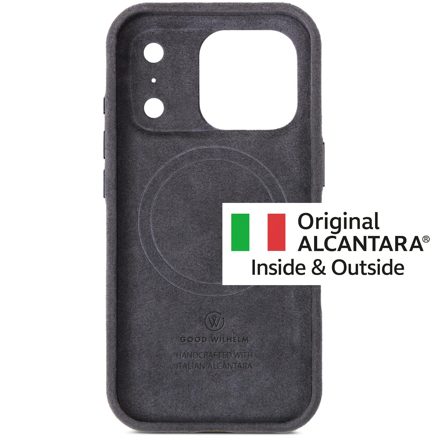 Alcantara Hülle für iPhone 17 Pro – Premium Case innen und außen aus Alcantara, Rundumschutz, Kamerataste, Qi2 kabelloses Laden, handgefertigt