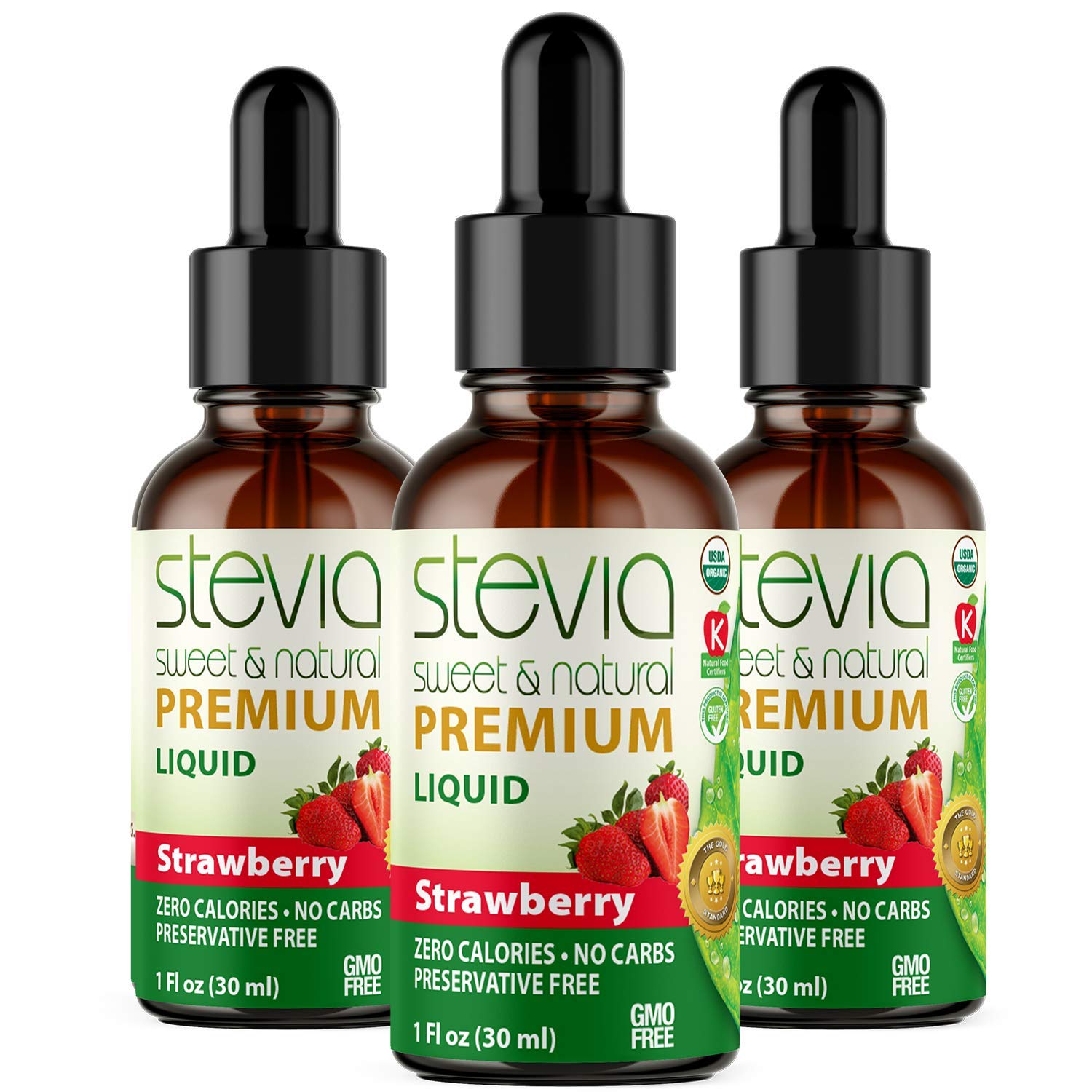 Strawberry Premium Quality Stevia Drops. Organic Liquid Stevia, Sugar Substitute, Naturally Sweet, N