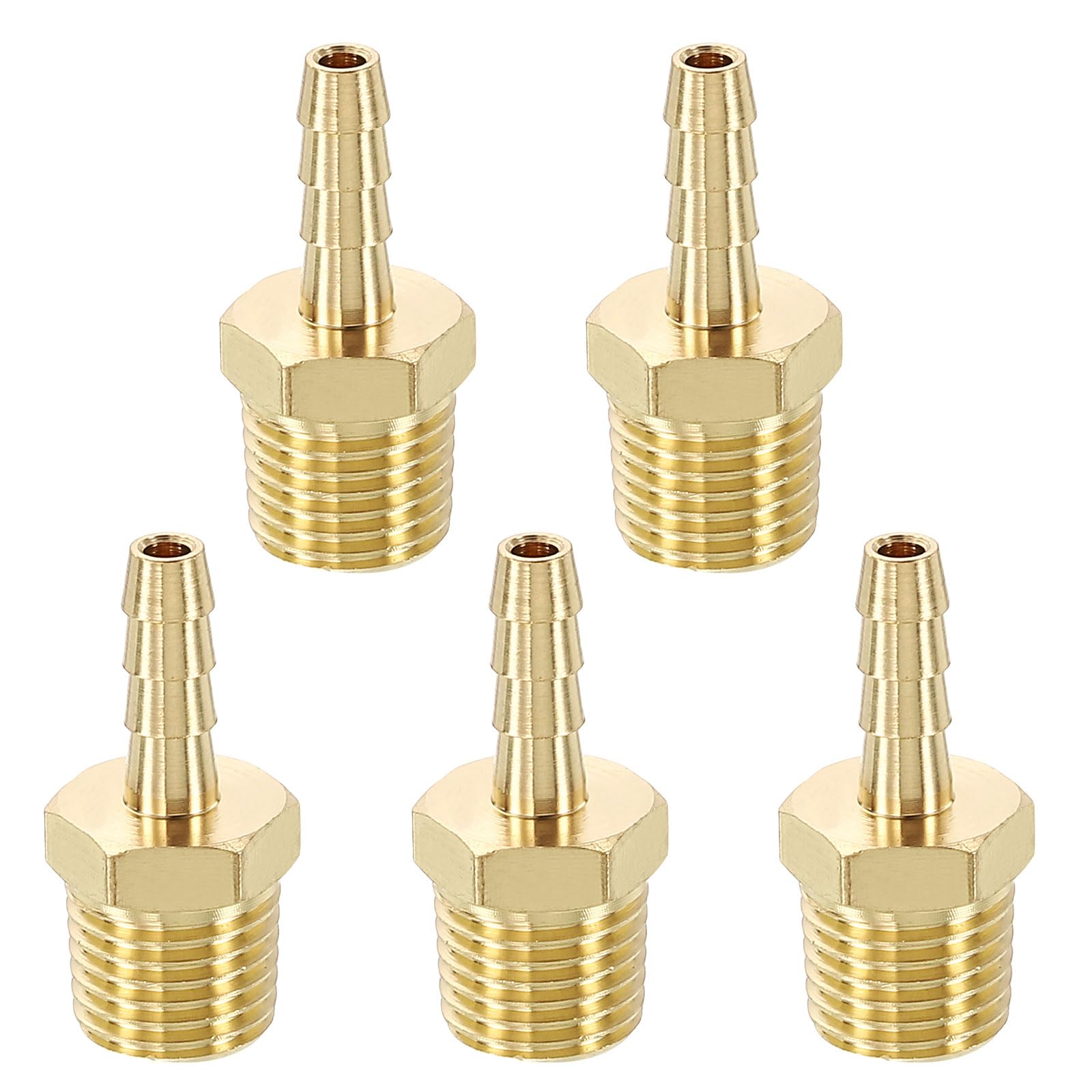 METALLIXITY 5Pcs Brass Hose Barb to NPT Male Adapter 3/16" Barb x 1/4" NPT Male for Automotive, Motorcycle, Marine, Truck, RV Fuel Systems