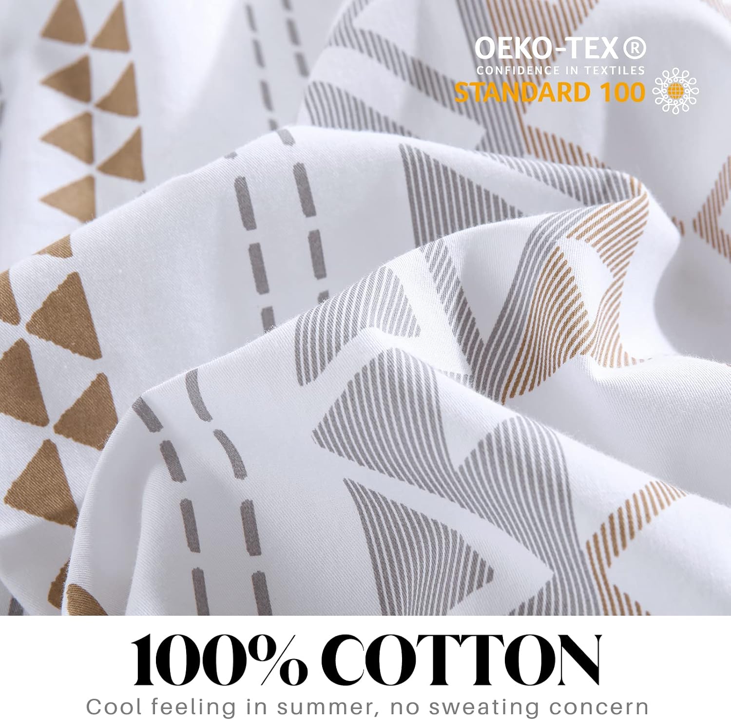 CozyDH Cotton Duvet Cover King Size - 100% Cotton 400TC King Size Boho Aztec Beige Geometric Striped Duvet Cover Set Soft Lightweight 3PCS Bedding Set, 8 Ties(Bohemian, 104x90, NO Comforter)