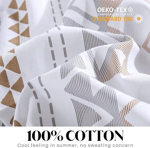 Miniatura 8 de Funda de edredón de algodón, tamaño Queen, 100% algodón, 400 hilos, azteca, bohemio, beige, geométrico, beige, a rayas, ligero, 3 piezas, cierre de