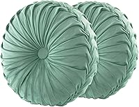 Vista 39 de Almohada redonda de terciopelo de 15 x 15 pulgadas, plisada, redonda, rellena de calabaza, para el hogar, para sofá, silla, cama, suelo de Verde