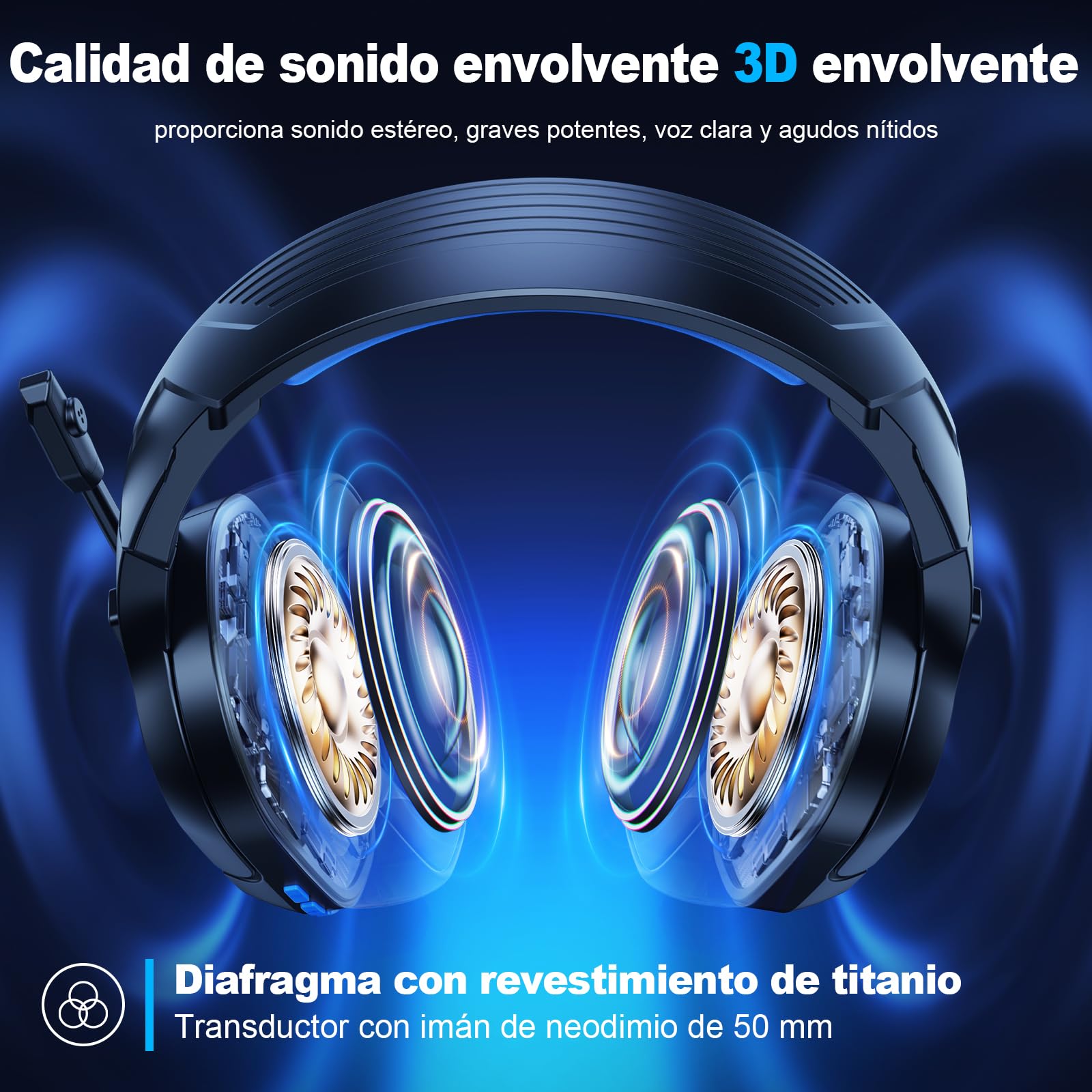 Fachixy FC200 Cascos Gaming Inalámbricos, 2.4GHz Bluetooth Auriculares Gaming Inalambricos para PS5, PS4, PC, Switch, Cancelación de Ruido de Baja latencia, luz LED, Duración 50Hr